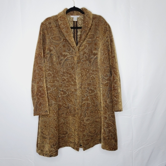 Two Star Dog Tapestry Shawl Collar Coat Size L Floral Paisley Button Up Vintage - Picture 1 of 14